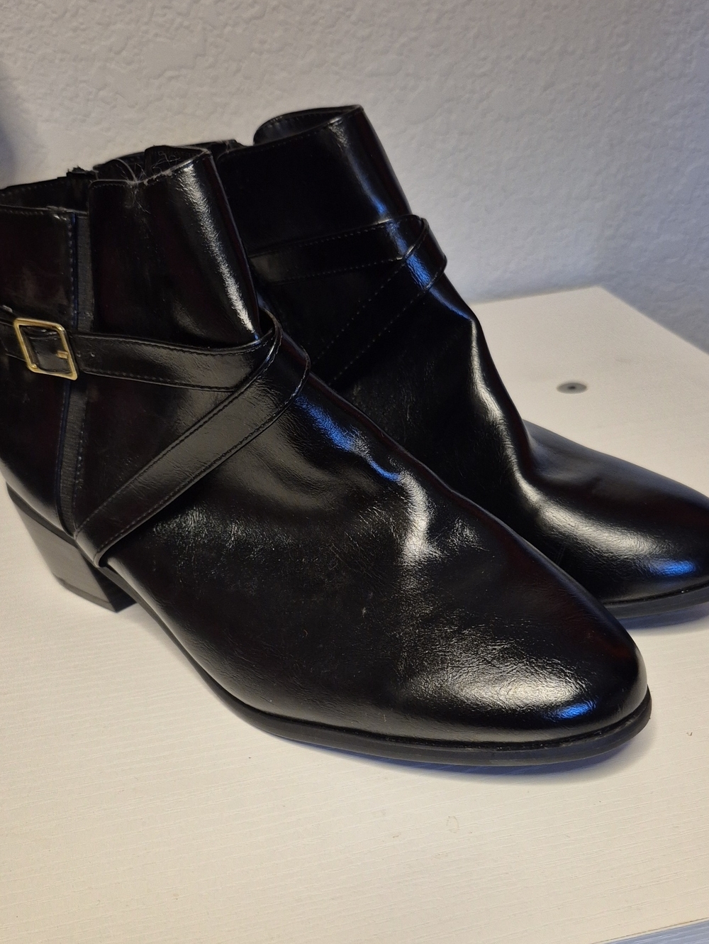 Karen Scott Black Leather Ankle Booties with Strap & Buckle
